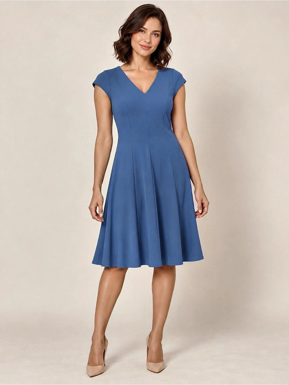 Calvin Klein Cap Sleeve Crepe Fit & Flare Dress Blue Size 8 NWT